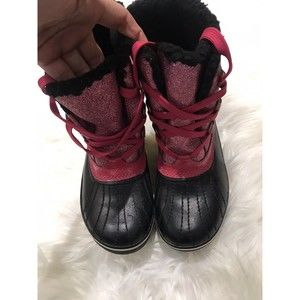 NEW SOREL Girls Pink Glitter Winter Rain Duck Boots Sz 4